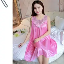 Акция Для женщин Лето v-образным вырезом Кружево семь Цвета пижамы женский искусственного шелка без рукавов Принцесса сексуальная ночная рубашка