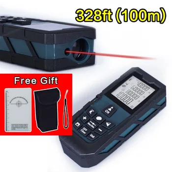 

Dark blue 328ft (100m) Laser Distance Meter Laser Rangefinder Tape Area/Volume M/in/Ft Bubble Level Tool