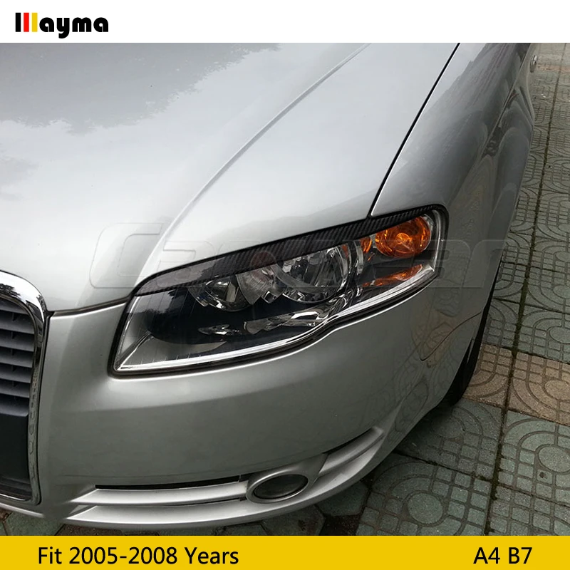  Carbon Fiber Car Headlight Eyebrow Cover Trim Sticker Head Lamp Eyelid for Audi A4 B7 2005 2006 200