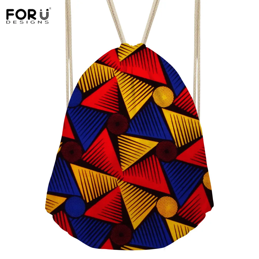 

FORUDESIGNS Sport Bags for Fitness Women Satin Drawstring Bag African Geometry Printing Mini Outdoor Gym Sack Storage Bag 2018