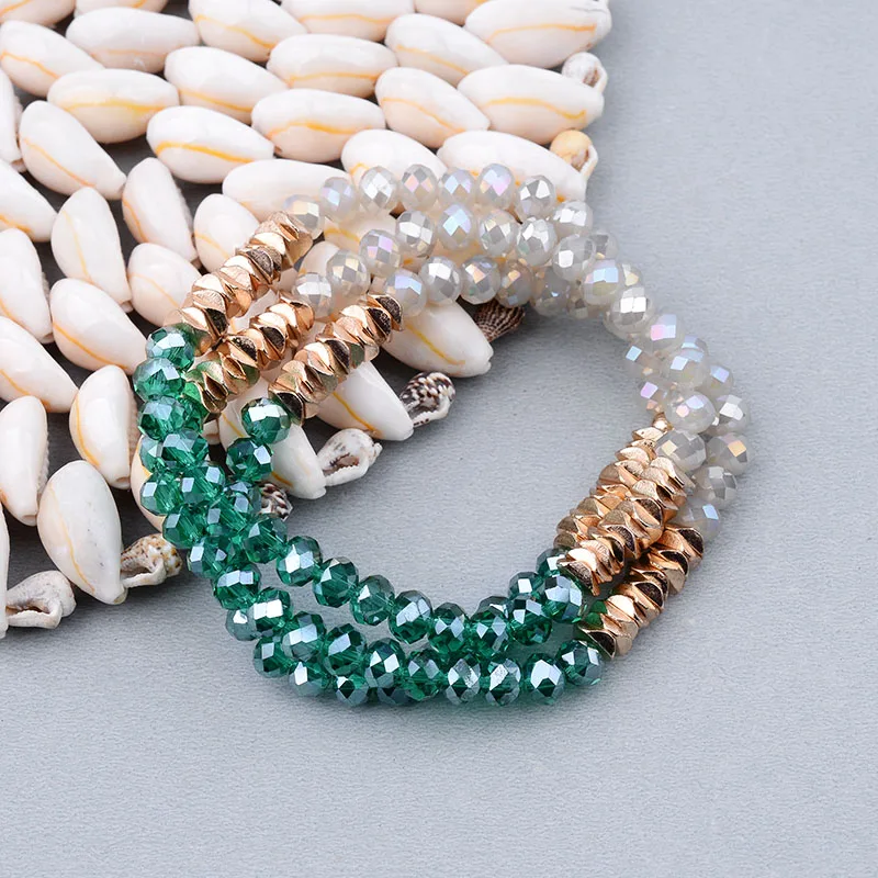 BOJIU Trendy Faceted Green Gray Crystal Beads Women Bracelet Classic Elastic Handmade Lady Multiplayer Bead Bracelet Gift BC240