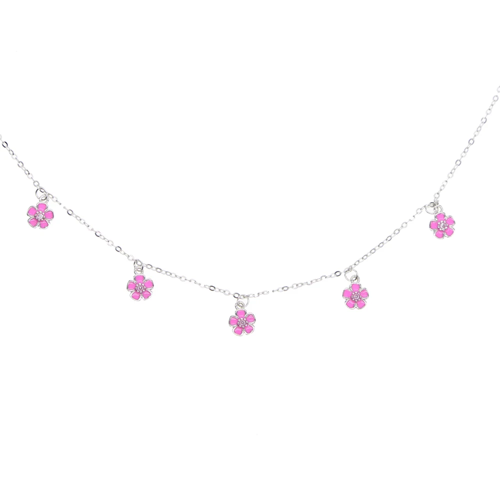 

Sterling Necklace Collier 2019 New 925 SILVER Necklace pink white enamel daisy flower Pendant Jewelry For women wedding Choker
