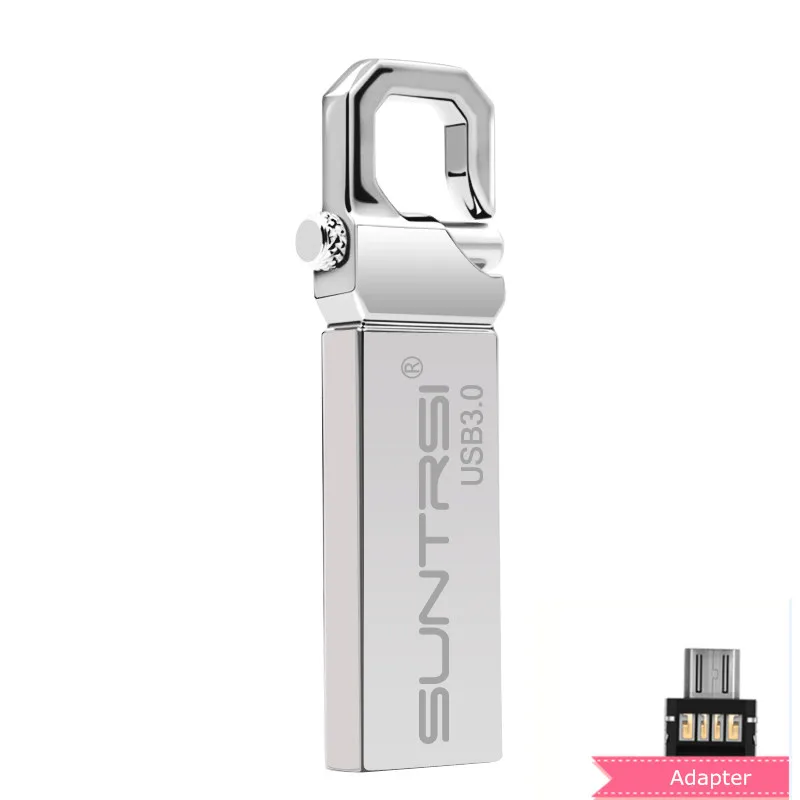 Suntrsi USB 3,0 128 ГБ USB флеш-накопитель 64 ГБ 32 ГБ флеш-накопитель Водонепроницаемый 16 Гб USB карта памяти высокоскоростной флеш-накопитель 8 Гб водонепроницаемый - Цвет: silver with adapter