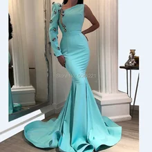 Саудовская Аравия Русалка Вечерние платья на одно плечо атласные Выпускные платья Турция Вечерние Платья Vestidos De Festa