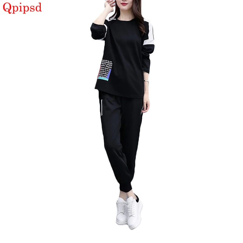 

5XL Sporting suit female 2018 spring autumn new 2 piece sportswear suit set women's large size loose tracksuit women pants sets