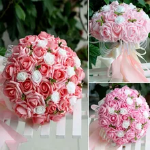 17 цветов Свадебный букет Белый невесты свадебные букеты Искусственные розы свадебный цветок