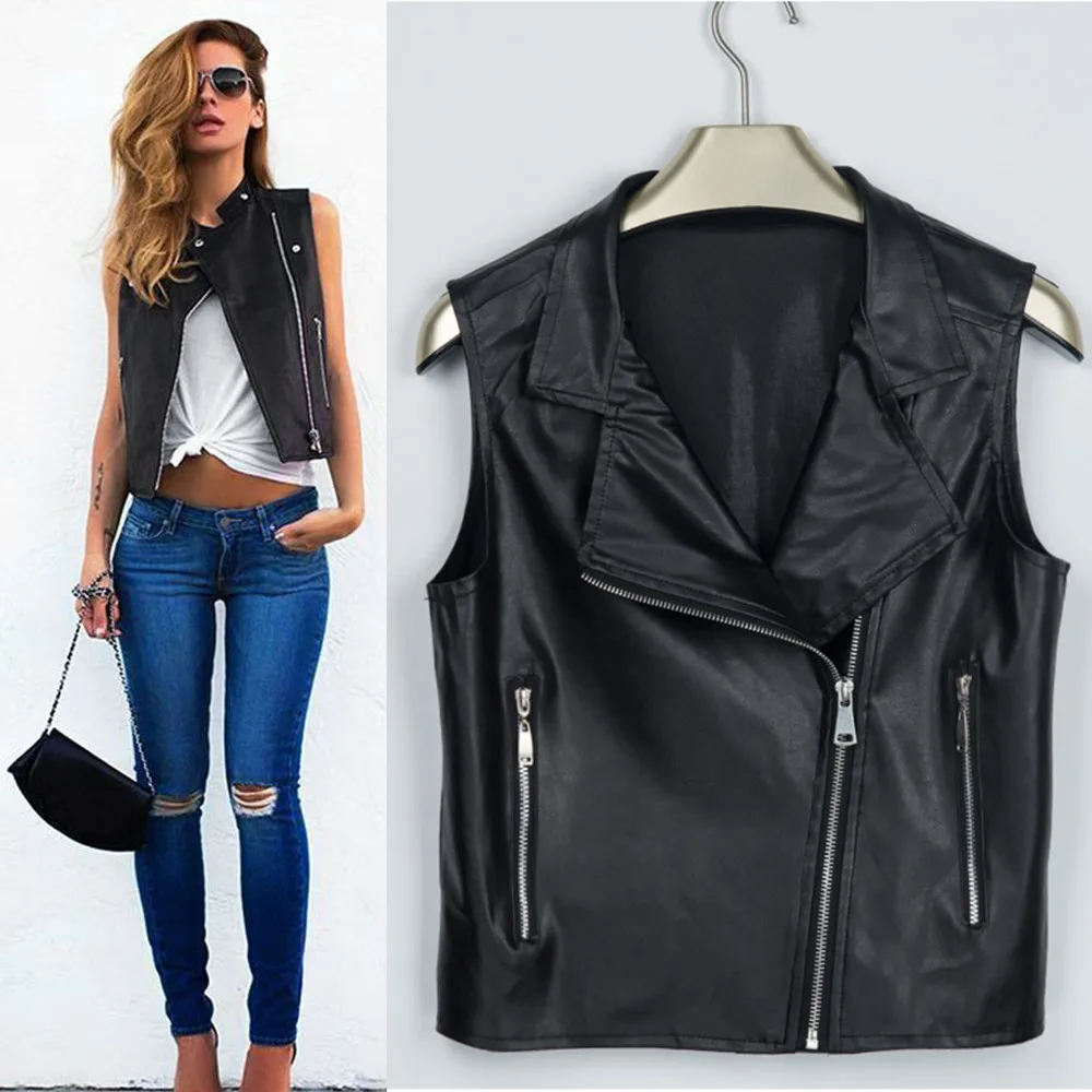 Autumn Winter Short Coat Women 2017 Irregular Zipper Sleeveless Vest Locomotive PU Leather Jacket Motorcycle Waistcoat July25