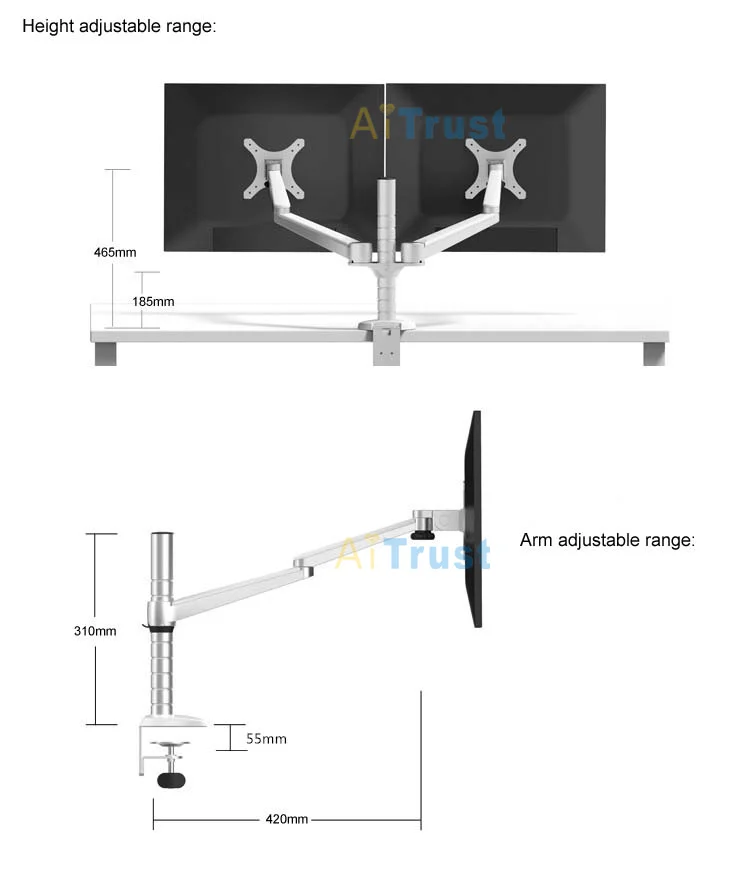 OA-4S регулируемый по высоте двойной кронштейн в пределах 27 дюймов двойной монитор держатель вращающийся на 360 градусов настольный двойной монитор Стенд
