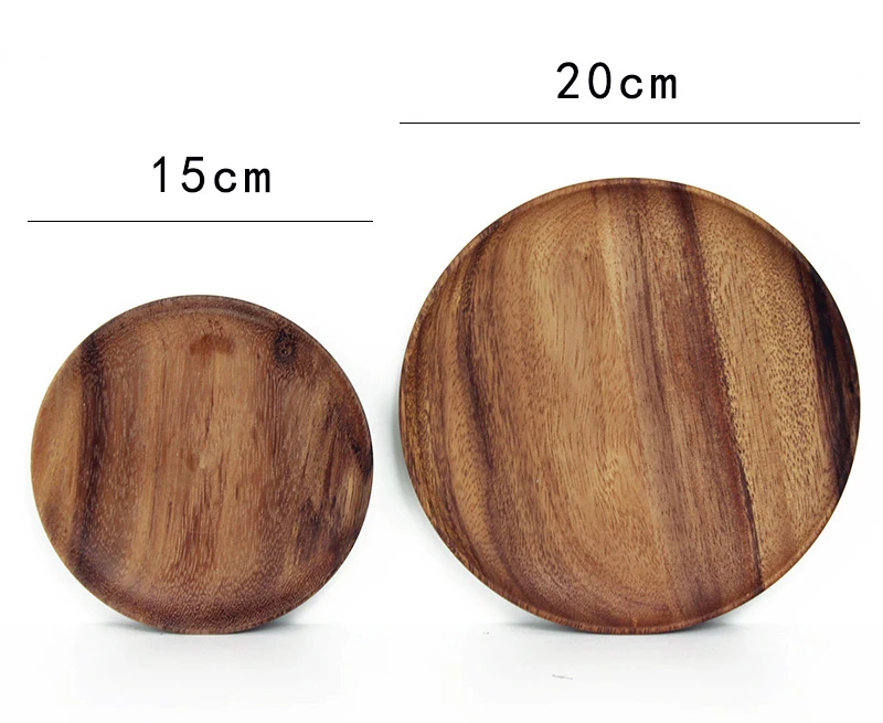 2pcs Round Wooden Plates Set High Quality Acacia Wood Cake Dishes Dessert Serving Tray Wood Sushi Plate Tableware Dinnerware (1)