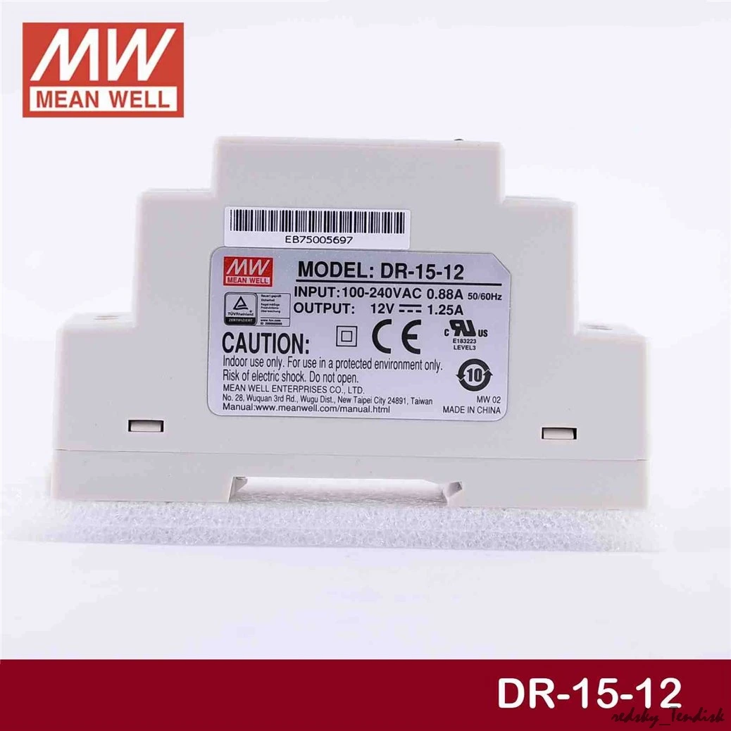 Fonte de Alimentação Constante Meanwell Industrial Din Trilho Hdr-15-24v - 5 12 48 0.32 0.63a 1a 1.25a 2.4a Fina Alta Eficiência dr Mdr 15 w 8 fonte de alimentação HDR-15-24V 5 12 15