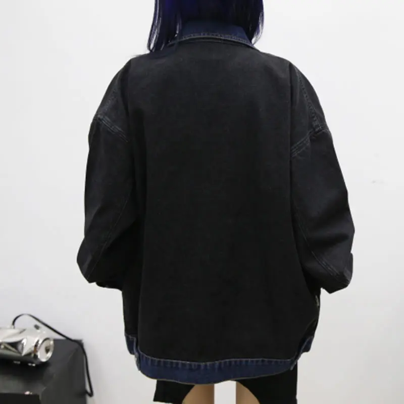 Casual Collar See Mode Automne 2018 down Manches xitao Nouveau Unique Poitrine Veste Picture Turn Corée Femmes Lâche Patchwork Pleine Ljt4633 nPY5q5UZA