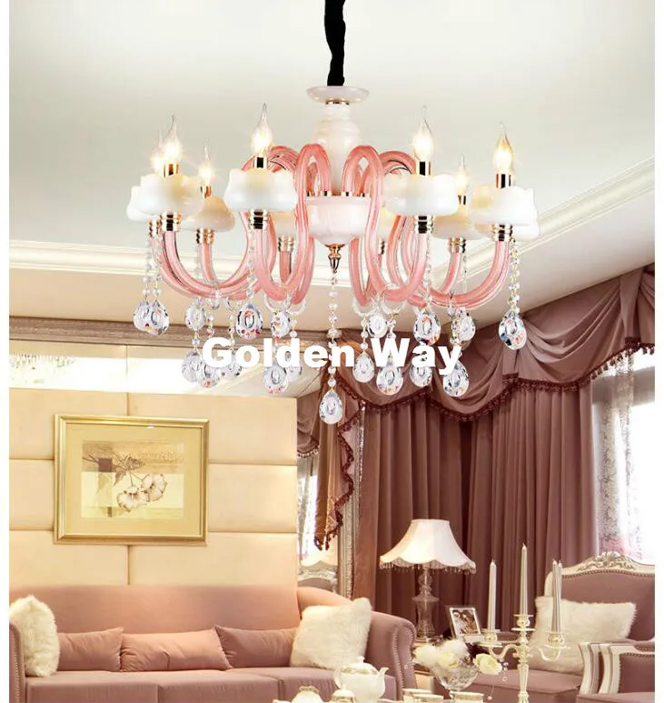 Us 156 51 11 Off European Modern Little Girl Living Room Chandelier Bedroom Lamp Lighting Pink White Jade Shade Crystal Lustre E14 Candle Lights In