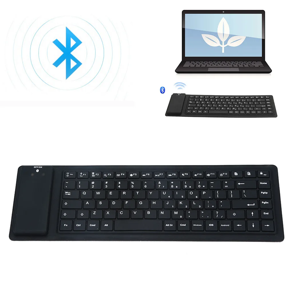 

Universal Silicone Foldable Mini Wireless BT3.0 Keyboard Roll Up For iOS Android computerKeyboard