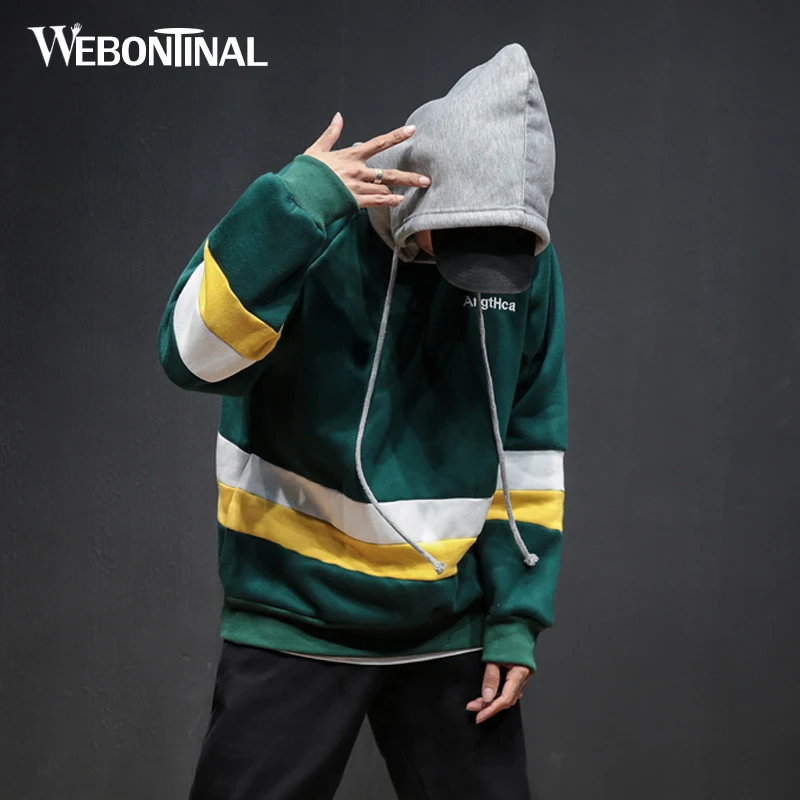 

WEBONTINAL 2018 Letter Embroidery Hoodies Sweatshirt Men Striped Patchwork Loose Streetwear Hip Hop Rock Hoody Usa Long Sleeve