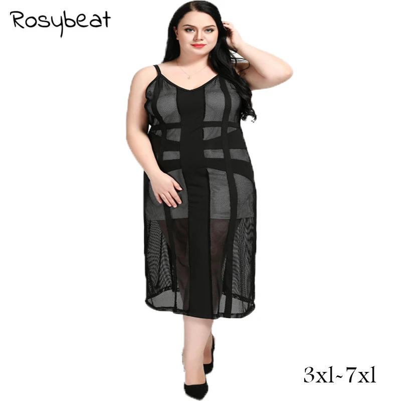 Платья больших размеров для женщин 4xl 5xl 6xl 7xl Спагетти ремень Глубокий v-образный