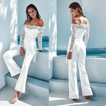 

Sexy bodysuit elegant strapless lace female jumpsuit black long sleeved fit jumpsuit harem pants jumpsuit off shoulder jumpsuit