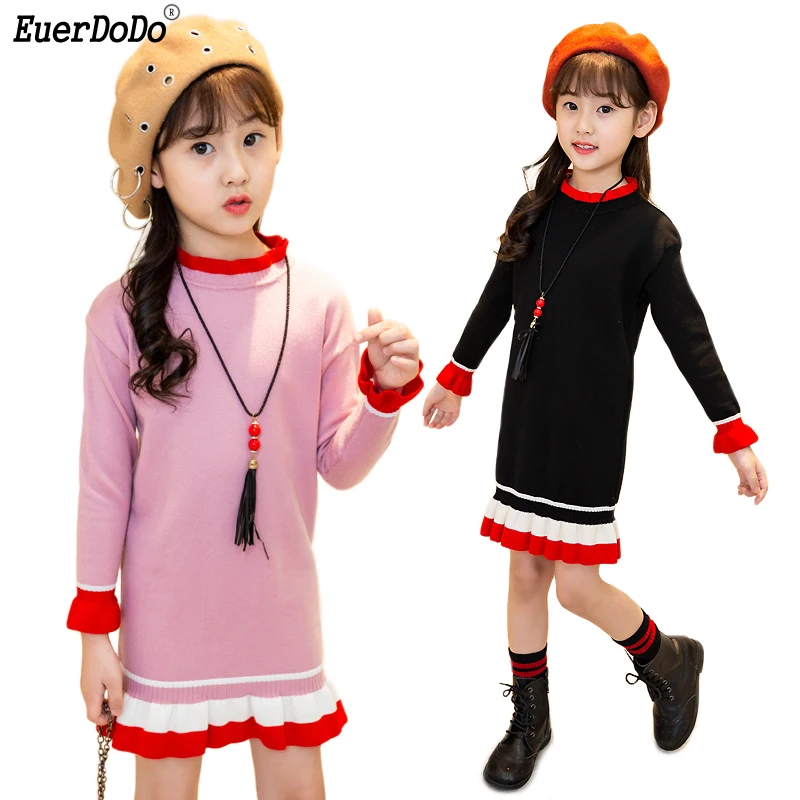 

Kids Autumn Winter Sweaters For 3-12 Years Girls Pullover Teenagers Sweater Dress Girl Knitted Clothing