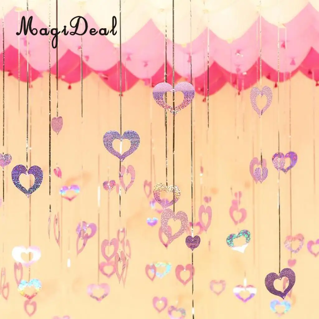 100 Shiny Heart Hanging Foil Balloon Swirl Tinsel Wedding Party Ceiling Decoration