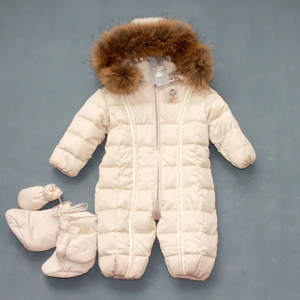 Детская одежда с натуральным мехом для русской зимы, плотный теплый комбинезон для маленьких мальчиков и девочек, пуховые комбинезоны, детская одежда