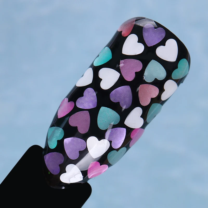 1 صندوق مختلط اللون شكل قلب مسمار الترتر رقائق الوردي الأرجواني بريق شىء صغير براق مانيكير مسمار فن الديكور