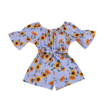 

2019 Summer Baby Kids Girls Floral Printed Bandage Lovely Elegant Fashion Romper Jumpsuit Outfits Clothes Sunsuit
