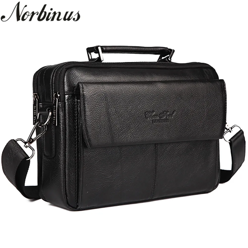 

Norbinus 100% Genuine Leather Messenger Bag Casual Handbag Male Cowhide Crossbody Shoulder Bags Men's Leather Bag Tote Briefcase