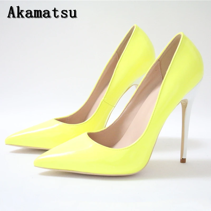 Primavera limón amarillo PU Stilettos tacones altos bombas mujeres 10/12 cm 2018 señora Oficina deslizamiento en blanco zapatos de alto| Zapatos de tacón de mujer| - AliExpress