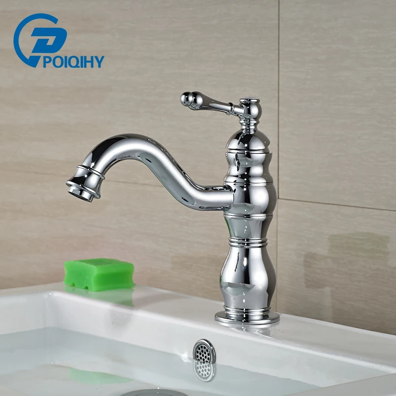 

POIQIHY Deck Mount Chrome Basin Faucet Single Handle Ceramic Valve Hot and Cold Water Mixer Tap Para Bathroom