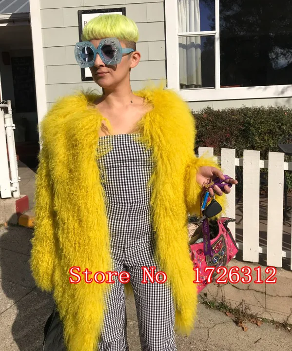 Women real mongolian sheep fur coat natural medium