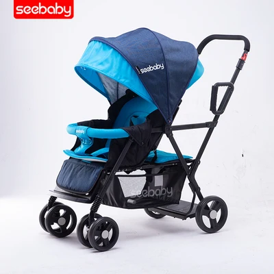 Seebaby Складная коляска для близнецов, двойная коляска, два сиденья, может стоять/сидеть, подходит для новорожденных и детей, коляска, нагрузка 130 кг - Цвет: A2