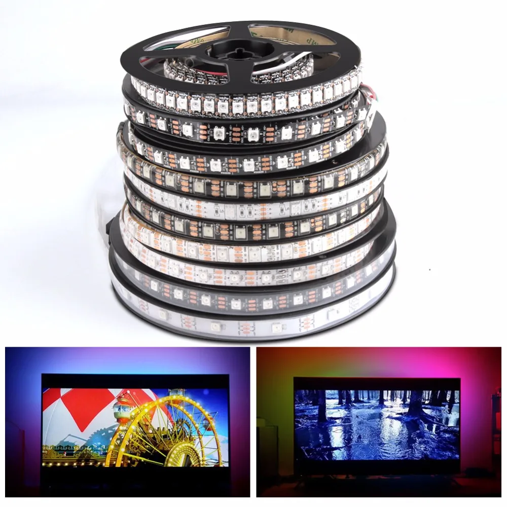 DC 5 В WS2812B Светодиодная лента RGB 50 см 1 м 2 3 4 Смарт адресуемых пикселей чёрно-белые