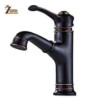 

ZGRK Basin Faucet Modern Bathroom Sink Faucet Deck Mixer Tap Black Finish Pull Out Style Torneira Banheiro