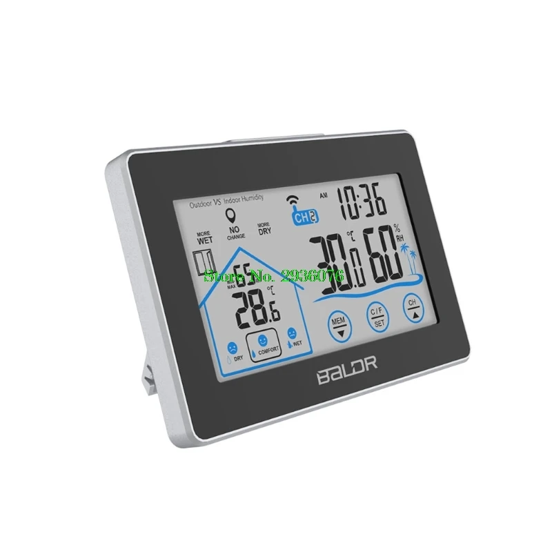 

LCD Touch Screen Weather Station Displays Temperature Humidity Indoor Outdoor Sensor Drop Shipping Support
