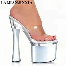 LAIJIANJINXIA/женские пикантные шлепанцы с открытым носком жесткая обувь женская обувь на платформе и высоком каблуке танцевальная обувь
