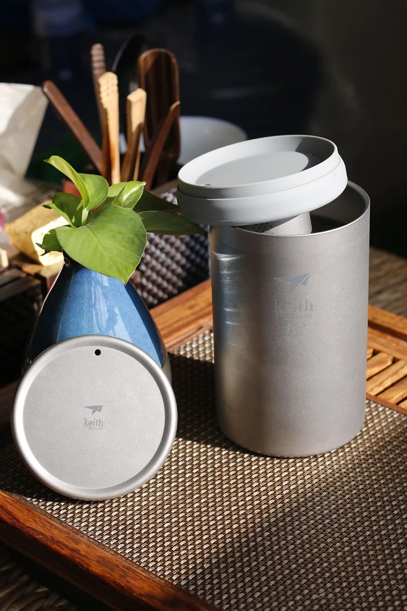 Murada de Titânio Pote com um Keith Titanium Cafeteira Dupla Isolado Café Chá Filtro Cestas 450ml Ti3521 11 Louça para ar livre