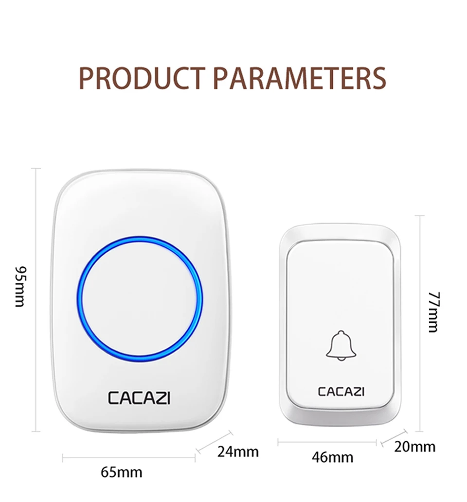 Водонепроницаемый беспроводной дверной звонок CACAZI, работающий от аккумулятора постоянного тока, 4 кнопки x 1 приемник, дистанционный беспроводной дверной звонок 300 м для умного дома