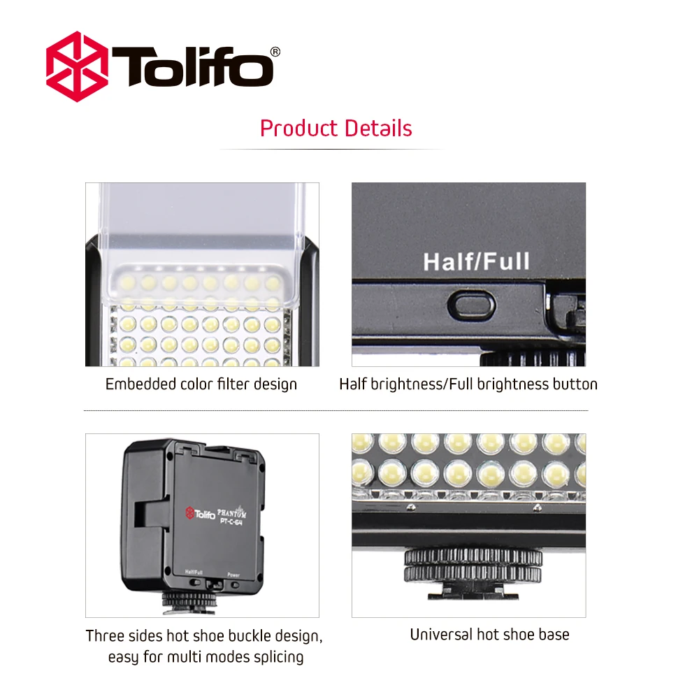 Tolifo Pt-64 светодиодный Камера видео светильник Панель установлен на DSLR DV Video Камера с Дневной светильник 5600K Портативный затемнения светодиодный видео светильник