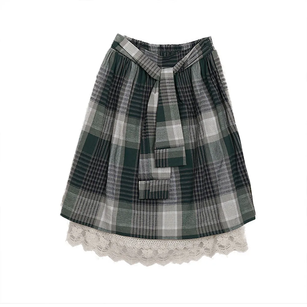 Новинка, летняя юбка Mori для девушек, корейская мода, женская клетчатая кружевная кавайная юбка, женская одежда, низ Y03626