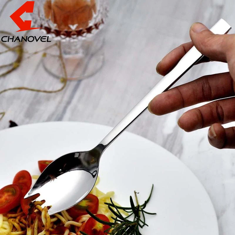 

CHANOVEL 1pc Stainless Steel Spoon Fork Knife Portable Salad Spoon Cooking Utensil Outdoor Picnic Tableware