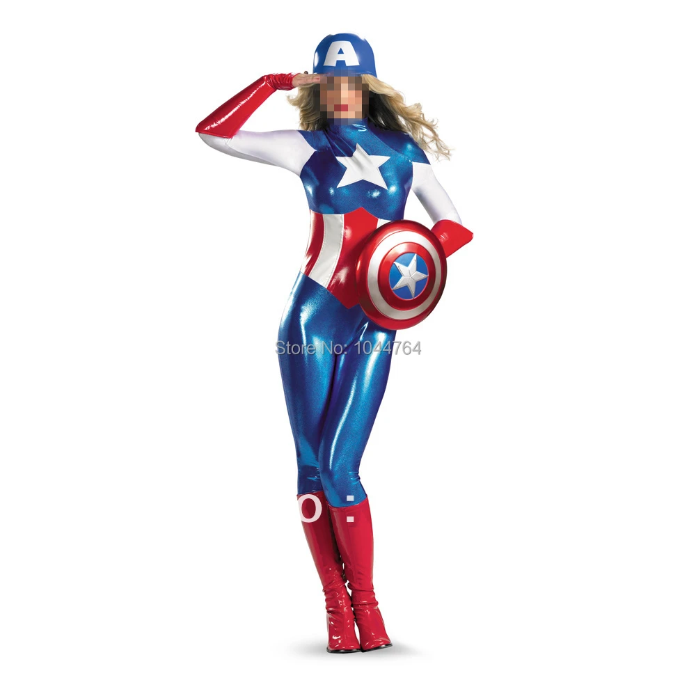 ブルー女性キャプテンアメリカ衣装シャイニーメタリックワンピースウーマンキャプテンコスチューム送料無料 America Costume Captain America Costumewoman Captain America Aliexpress