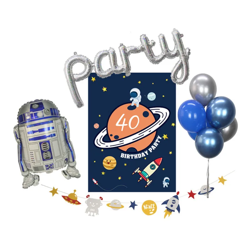 Astronaut Party Balloons Robot rocket Aluminum Balloon Dark Blue Star theme Birthday Party Decoration Kids Boys Toys Ball Supplies4