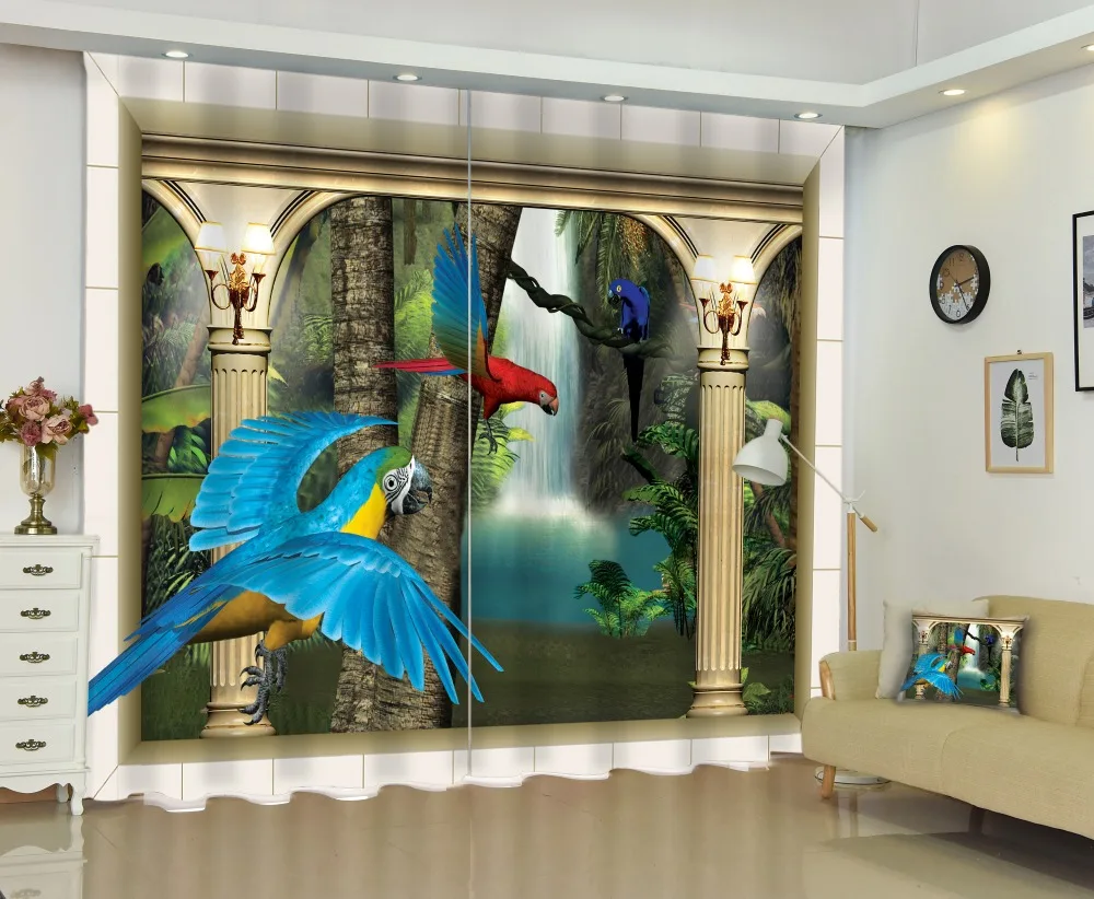 

Blue parrot creative design 3D personalized print blackout curtains, screens