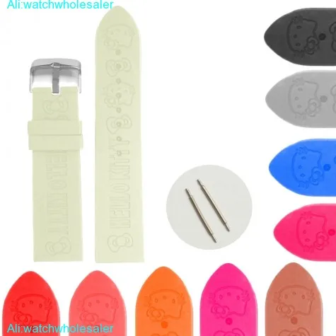 24mm White Cat Cartoon Silicone Jelly Rubber Lady Watch Band Straps WB1085B24JB