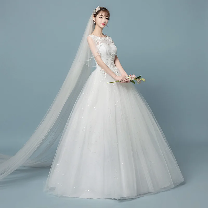 Лидер продаж Пол Длина линии nikah elbisesi Белый органзы Иллюзия женский с пышными рукавами свадебное платье