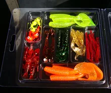 33pcs lot fishing lure kits soft earthworm baits combo curly tail worms Jig head Hooks soft