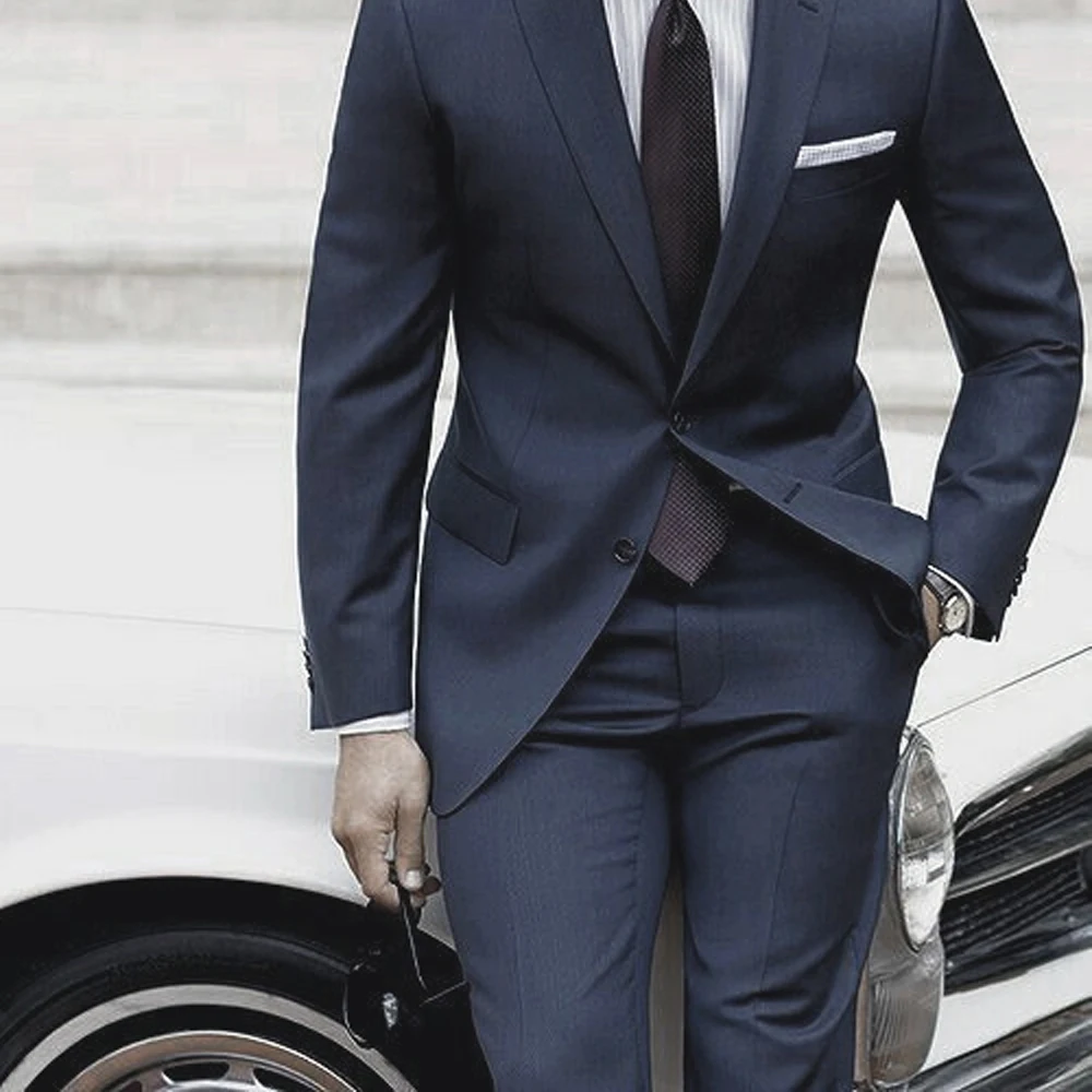 Wedding Suits For Men 2018 Custom Made Mens Suits With Pants Dark Blue Grey Tailored Suit Costume Homme Mariage Luxe Terno Slim