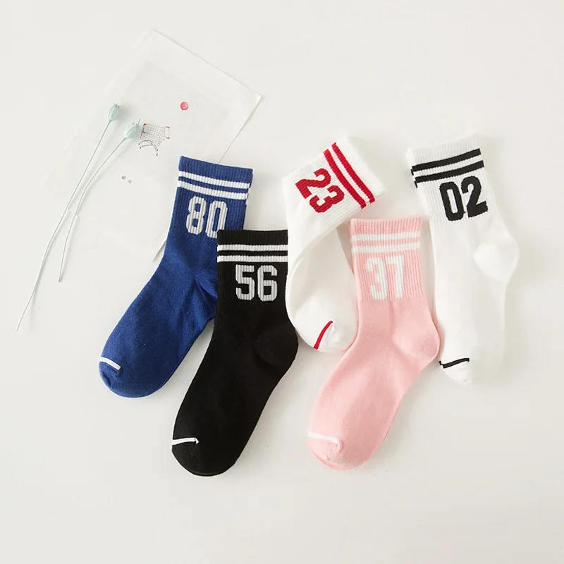

5 Pairs Two Bars Striped Pattern Sporting Socks for Female Women's Autumn Winter Cotton Number Parallel Socks Calcetines Meias 9