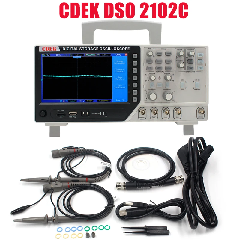 Цифровой мультиметр CDEK DSO2102C USB осциллограф 100 МГц 2 канала Ручной Osciloscopio с 7
