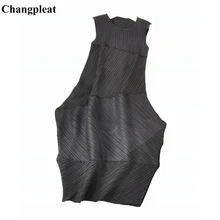 Changpleat летнее новое платье без рукавов Miyak Плиссированное модное Платье необычного дизайна с круглым вырезом Большие размеры женские платья