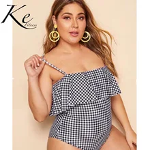 KE новые купальники большого размера сексуальный цельный купальник плюс удобрение для увеличения черный и белый плед женщин плюс с подушечкой